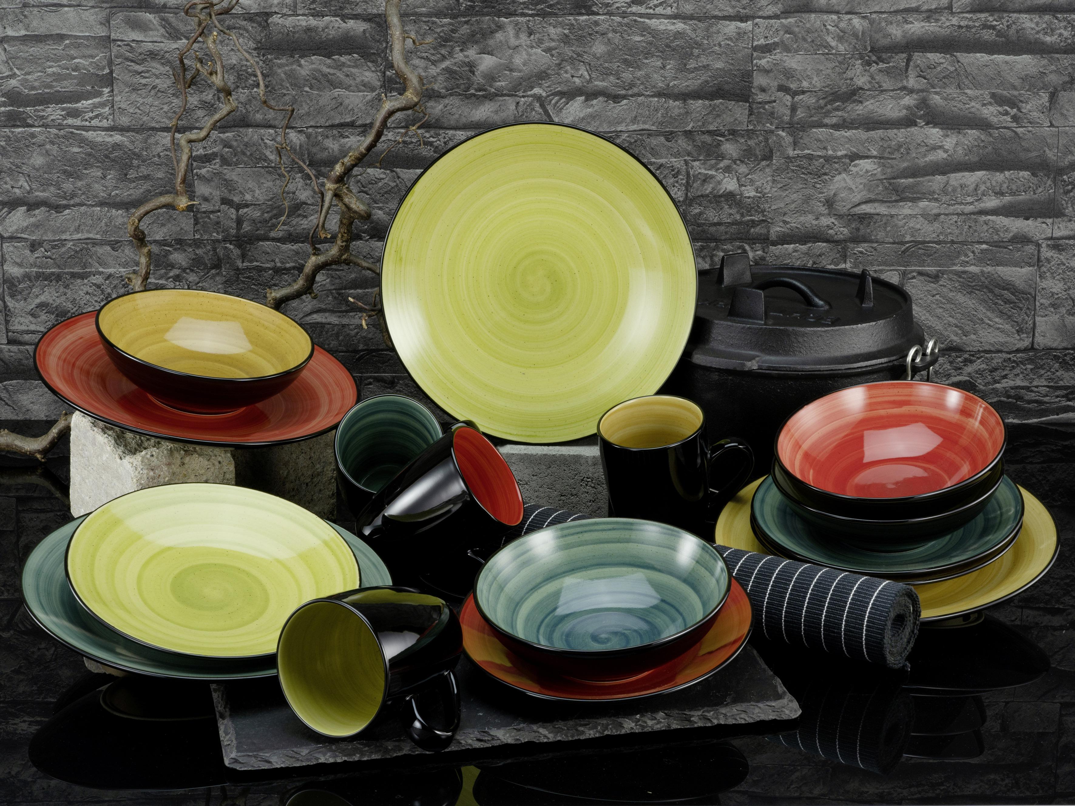 Keramik: Steinzeug • Multicolor: handbemalt • mikrowellengeeignet • 16-teilig, für: 4Personen • spülmaschinengeeignet