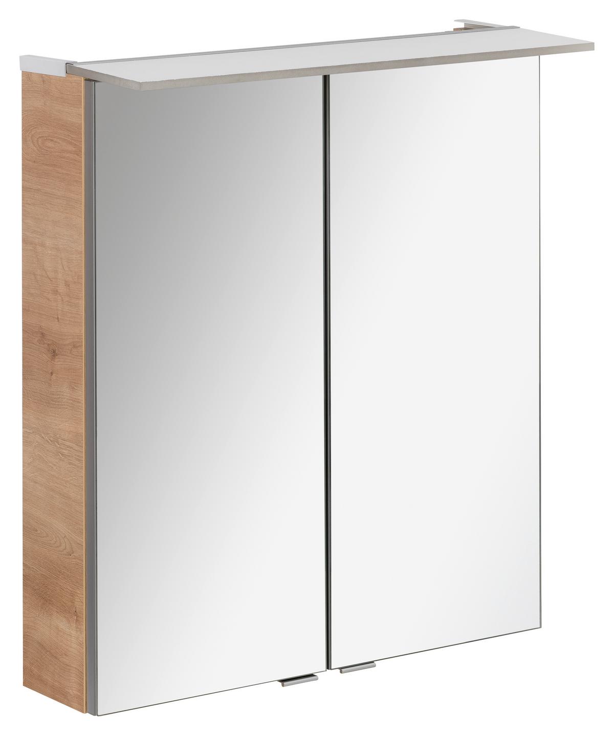 Spiegelschrank B.perfekt + Led 2-Türig 60x69,5x23,5 Cm - Eichefarben/Silberfarben, MODERN, Glas/Holzwerkstoff (60/69,5/23,5cm) - MID.YOU