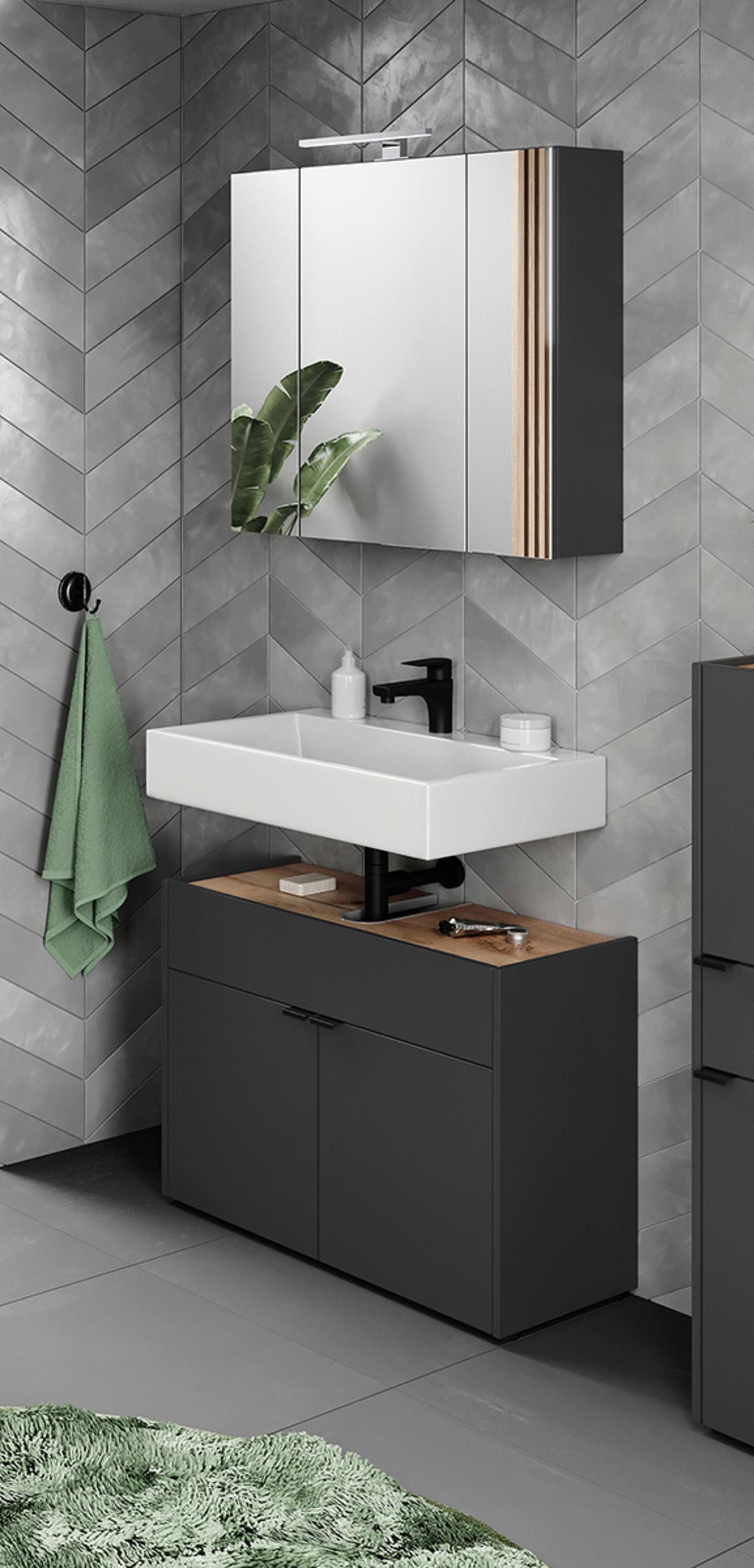 Badezimmer Forano Graphitfarben/Eichefarben - Eichefarben/Schwarz, MODERN, Holzwerkstoff (80cm) - Germania