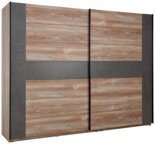 Šatníková skriňa s posuvnými dverami Chanton, 221x210 cm, farba borovice, tmavosivá, 221 cm, 210 cm, 62 cm