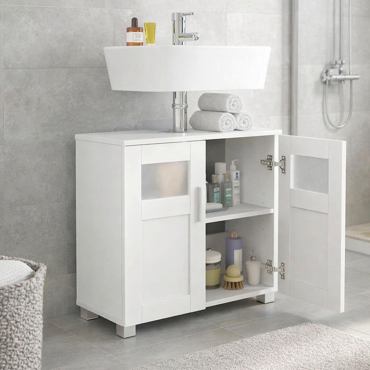 WASCHBECKENUNTERSCHRANK Nilari Weiß B: 60cm - Weiß/Grau, Trend, Glas/Holzwerkstoff (60/60/29cm) - MID.YOU