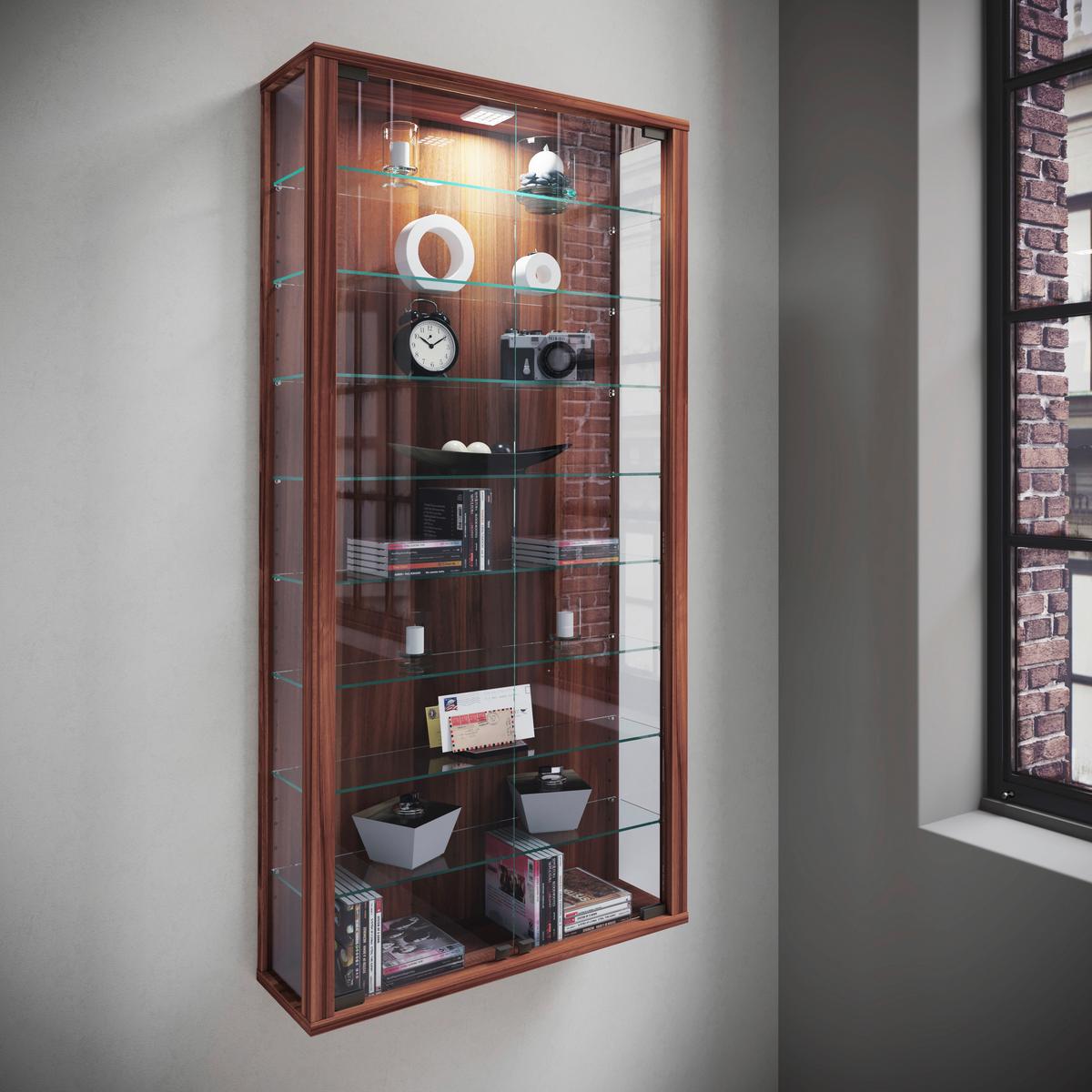 Vitrine Vitrosa Nussbaumfabren Dekor B: 59 cm - Nussbaumfarben/Schwarz, Design, Glas/Holzwerkstoff (59/114/18cm) - MID.YOU