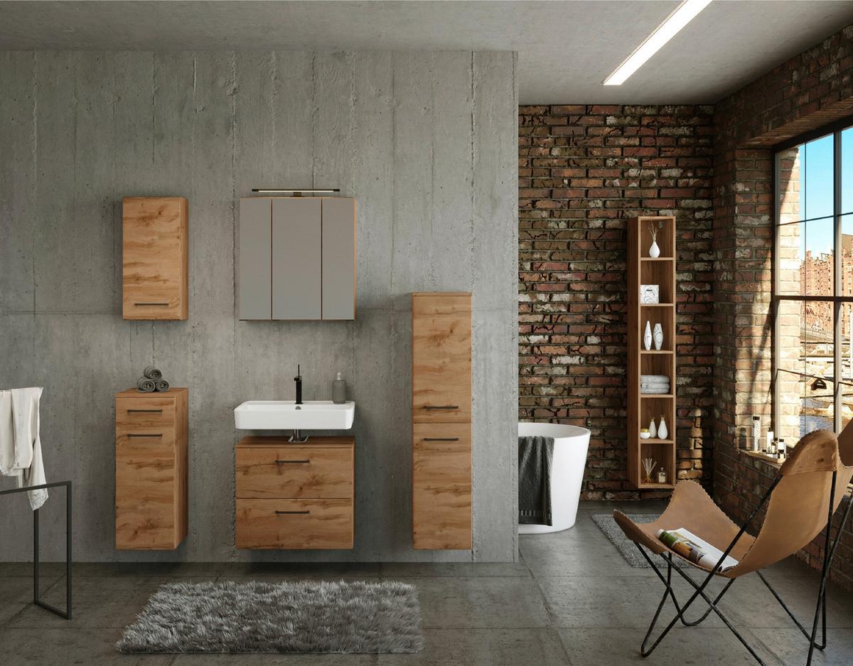 Badmöbel-Set Manchester B: 90 cm Eiche Wotan Dekor - Eichefarben, MODERN, Holzwerkstoff (90cm) - Held