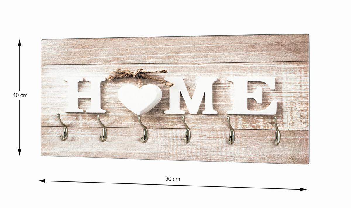 Hakenleiste Ralf Multicolor mit 6 Haken B: 90 cm - Edelstahlfarben/Multicolor, Basics, Holzwerkstoff/Metall (90cm)