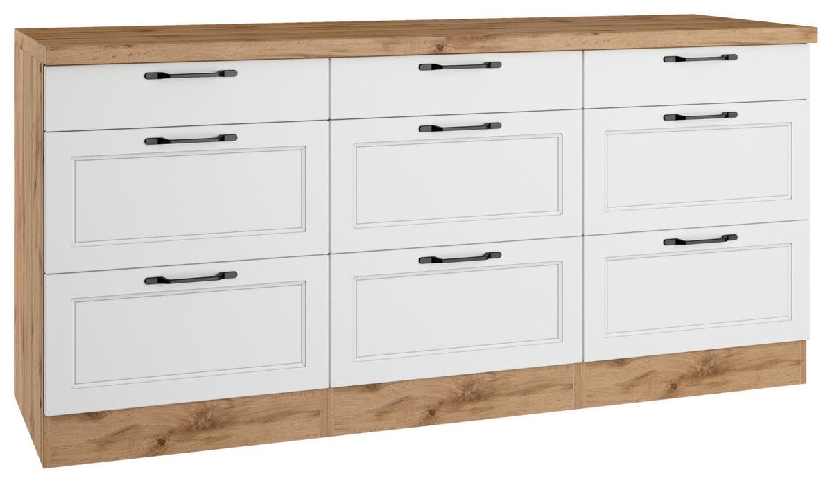 Küchenunterschrank Meran B: 180 cm Weiß/Eiche Dekor - Eiche Wotan/Weiß, LIFESTYLE, Holzwerkstoff (180/86/60cm) - Held