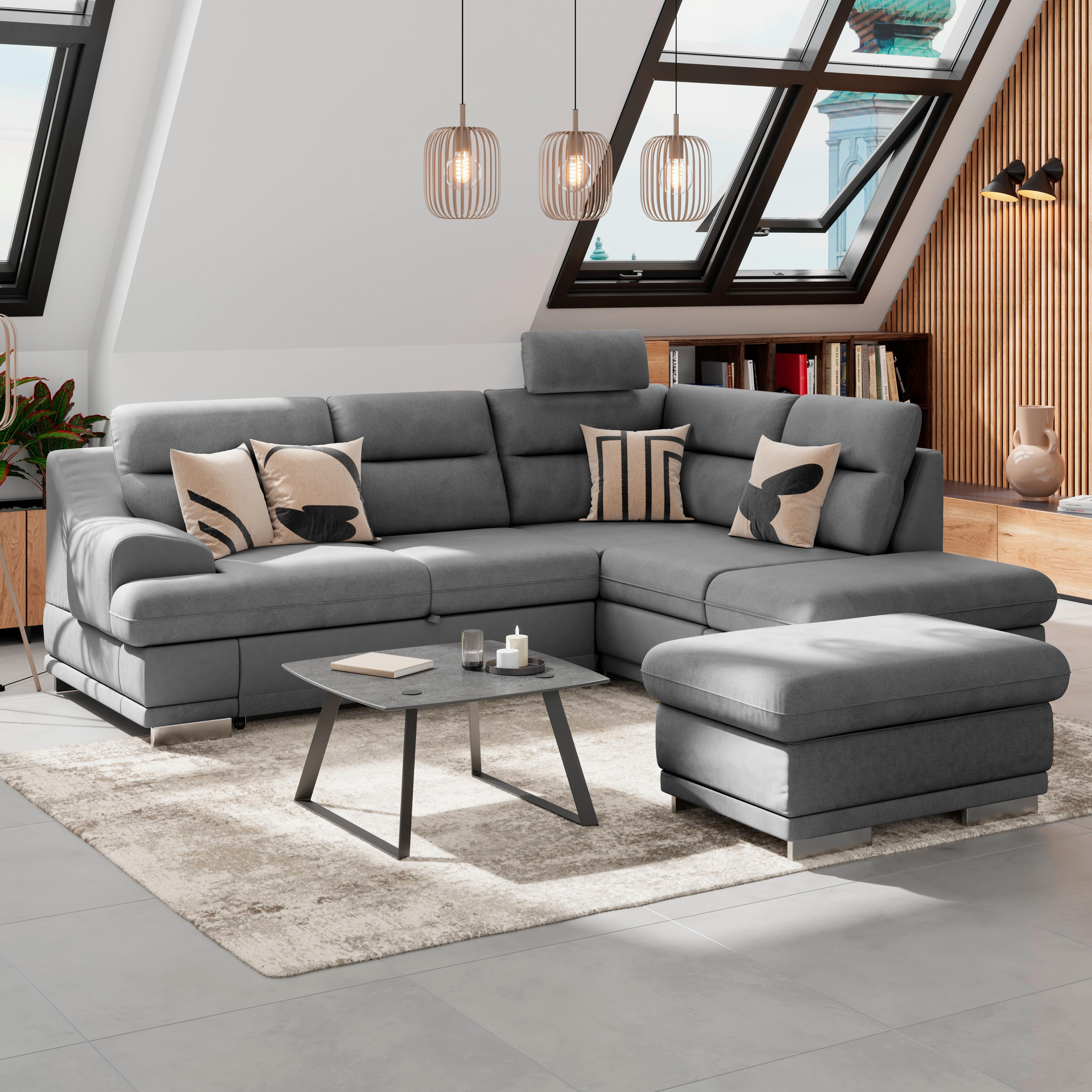 Ecksofa mit Schlaffunktion & Bettkasten Seaside Dunkelgrau