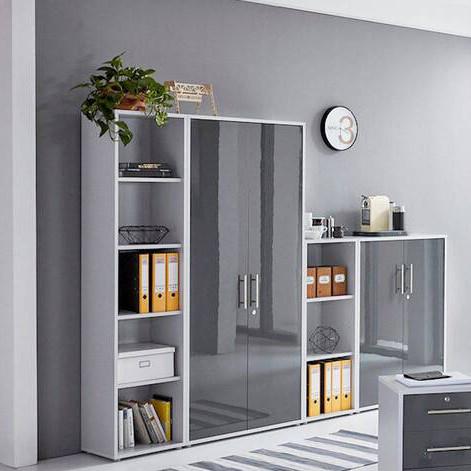 Office Edition B: 257 cm Grau/Anthrazit - Anthrazit Hochglanz/Grau, MODERN, Holzwerkstoff (257/186/33cm) - MID.YOU