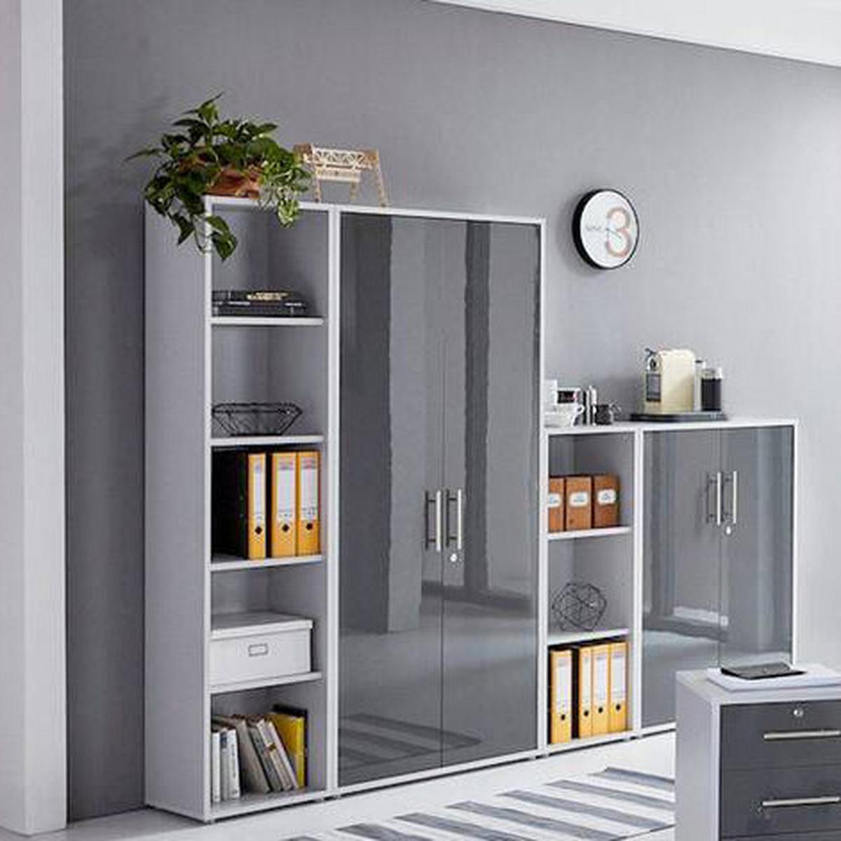 Office Edition B: 257 cm Grau/Anthrazit - Anthrazit Hochglanz/Grau, MODERN, Holzwerkstoff (257/186/33cm) - MID.YOU