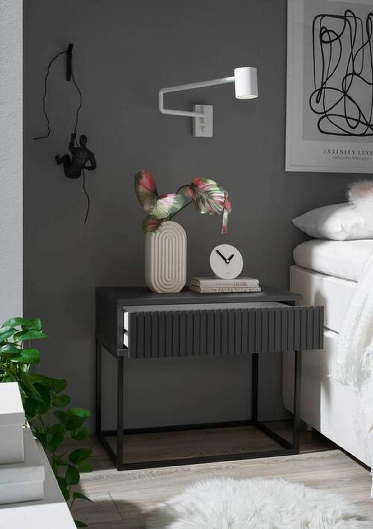 Nachtkästchen Schwarz/Graphit H: 52 cm Marle - Schwarz/Graphitfarben, MODERN, Holzwerkstoff/Metall (60/52/38,5cm) - Livetastic