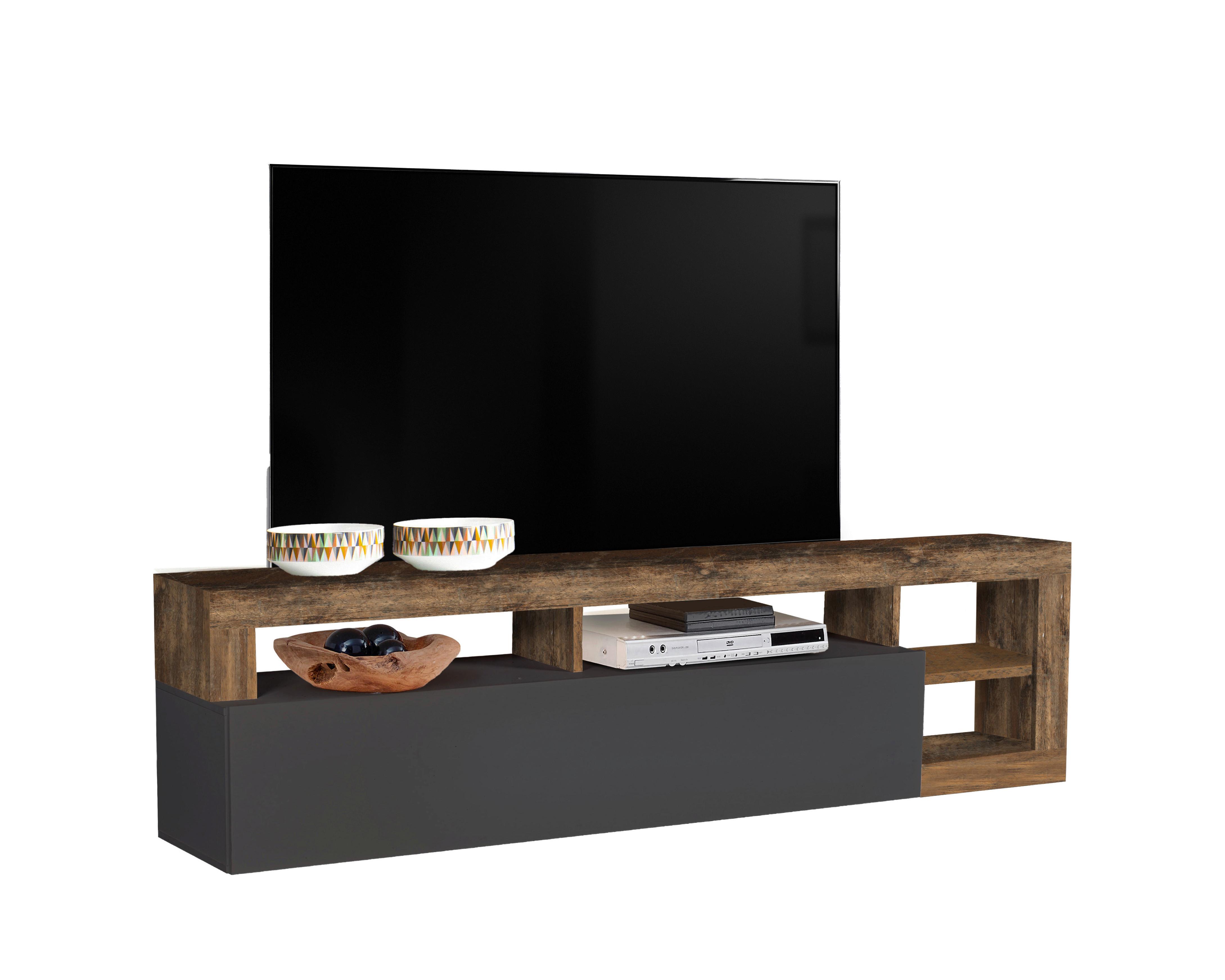 KOMODA POD TELEVIZI DALLAS - dub wotan/vysoce lesklá bílá, Basics, kompozitní dřevo (184/58/42cm) - Ti'me