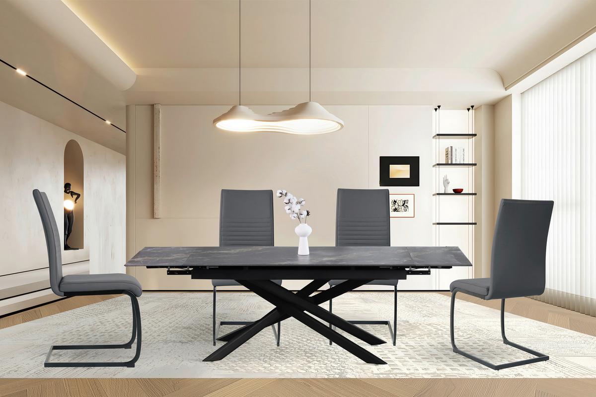 Stuhl-set Lederlook Grau, B: 42cm - Schwarz/Grau, Design, Kunststoff/Textil (42/97/59cm) - Livetastic