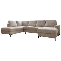 Sedačka LEONIE U, ľavá, béžový menčester - čierna/béžová, Design, kov/drevo (197/303/148cm)
