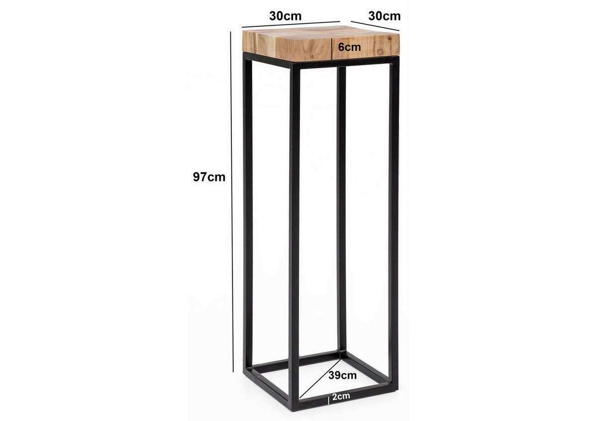 Beistelltisch mit Holzplatte, Akazie/Schwarz - Schwarz/Akaziefarben, Design, Holz/Metall (30/30/97cm) - MID.YOU