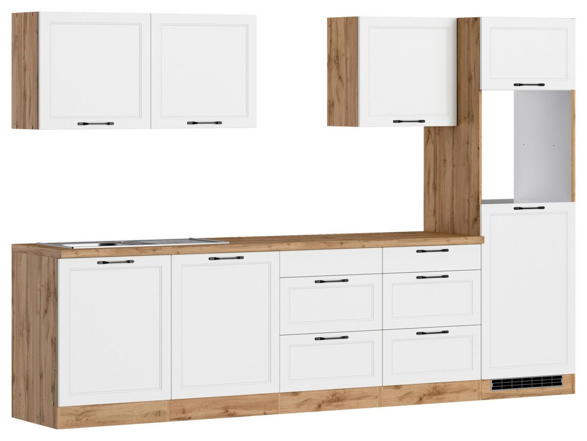 Küchenzeile Meran ohne Geräte B: 300 cm Weiß/Eiche Dekor - Eiche Wotan/Weiß, LIFESTYLE, Holzwerkstoff (300cm) - Held