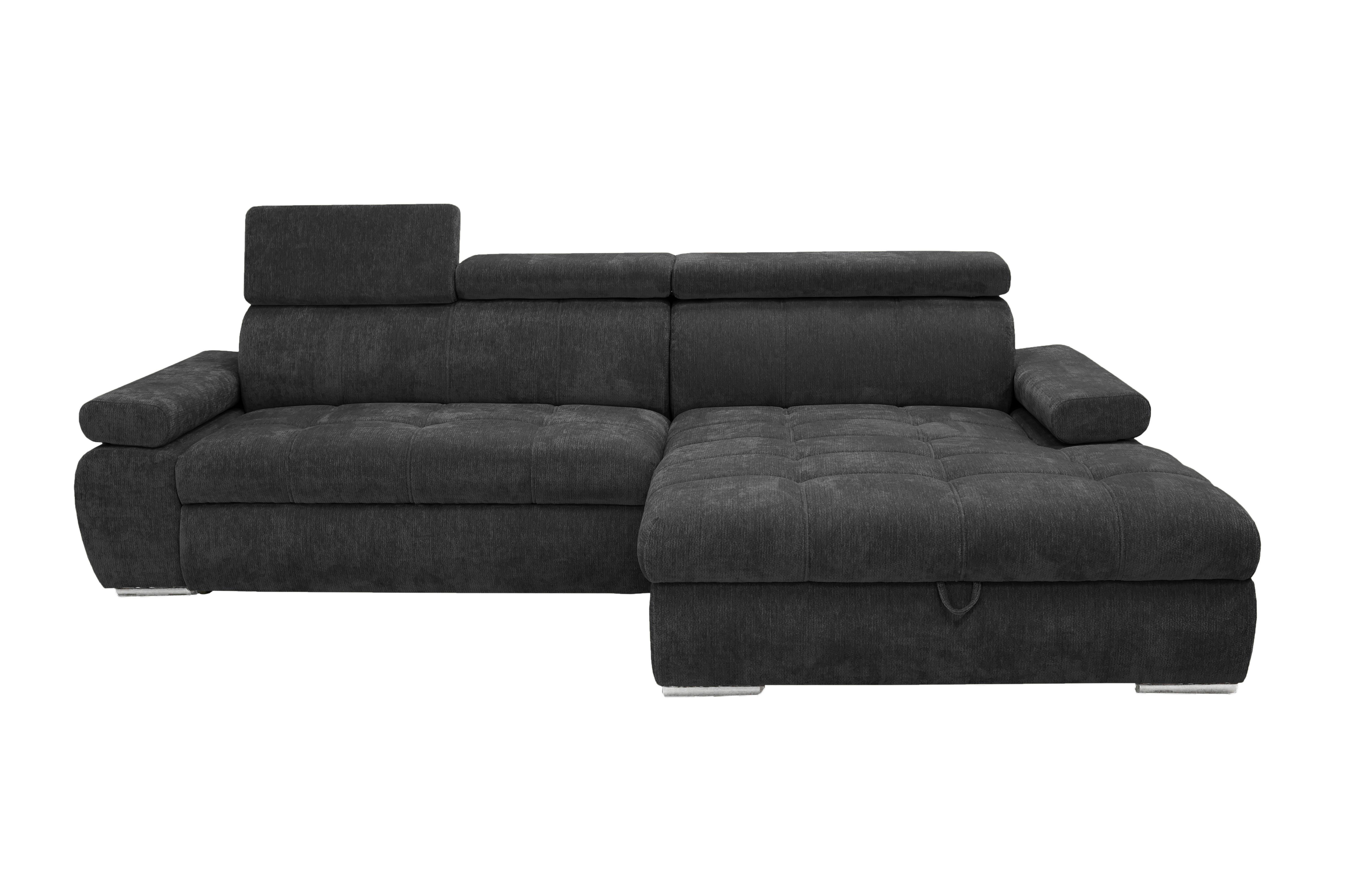 Rohová sedačka VEGAS, pravá, černá žinylka - černá/barvy stříbra, Design, dřevo/textil (294/173cm)
