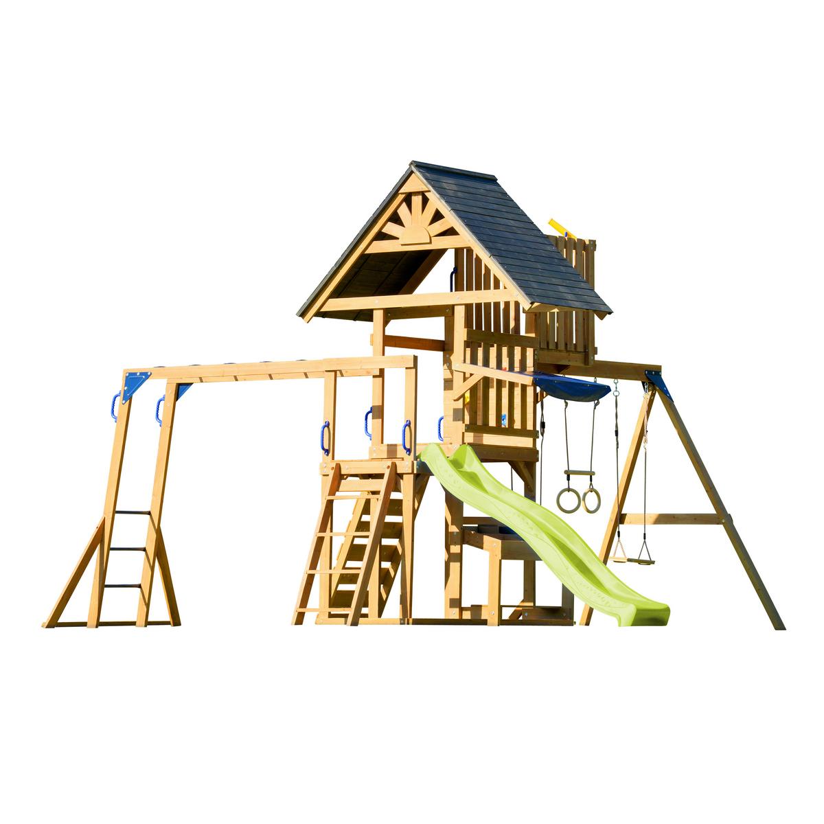 Spielturm Mit Rutsche Limegrün - Anthrazit/Limette, Basics, Holz/Kunststoff (482/500/338cm) - Ambia Garden