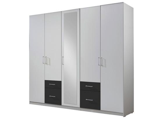 Drehtürenschrank mit Spiegel 225cm Fly, Weiß/ Graphit Dekor - Graphitfarben/Weiß, Design, Glas/Holzwerkstoff (225/210/58cm) - Carryhome Drehtürenschrank mit Spiegel 225cm Fly, Weiß/ Graphit Dekor - Graphitfarben/Weiß, Design, Glas/Holzwerkstoff (225/210/58cm) - Carryhome