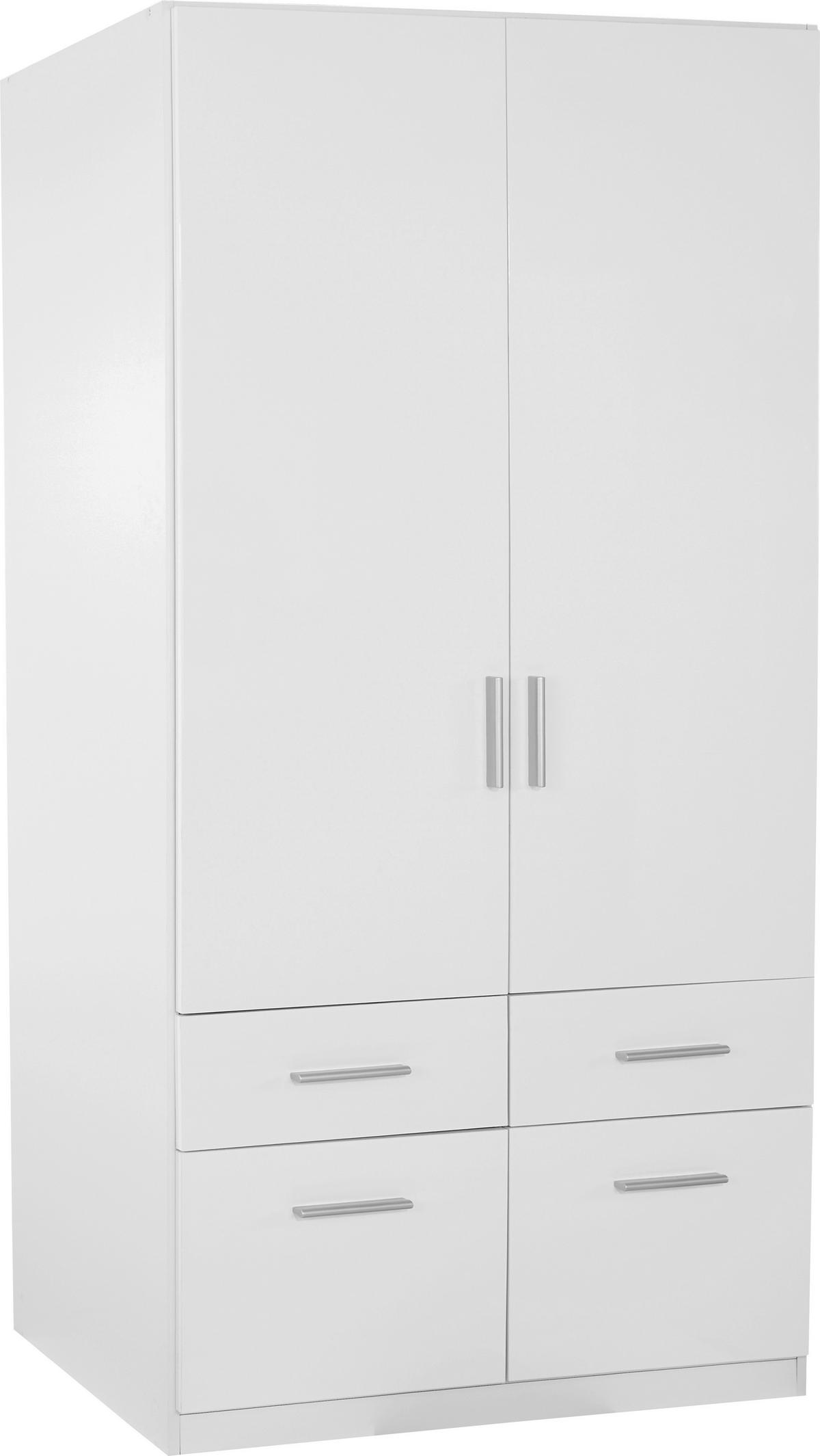 Drehtürenschrank M. Schubladen 91cm Celle, Weiß - Weiß Hochglanz/Weiß, MODERN, Holz (91/197/54cm)