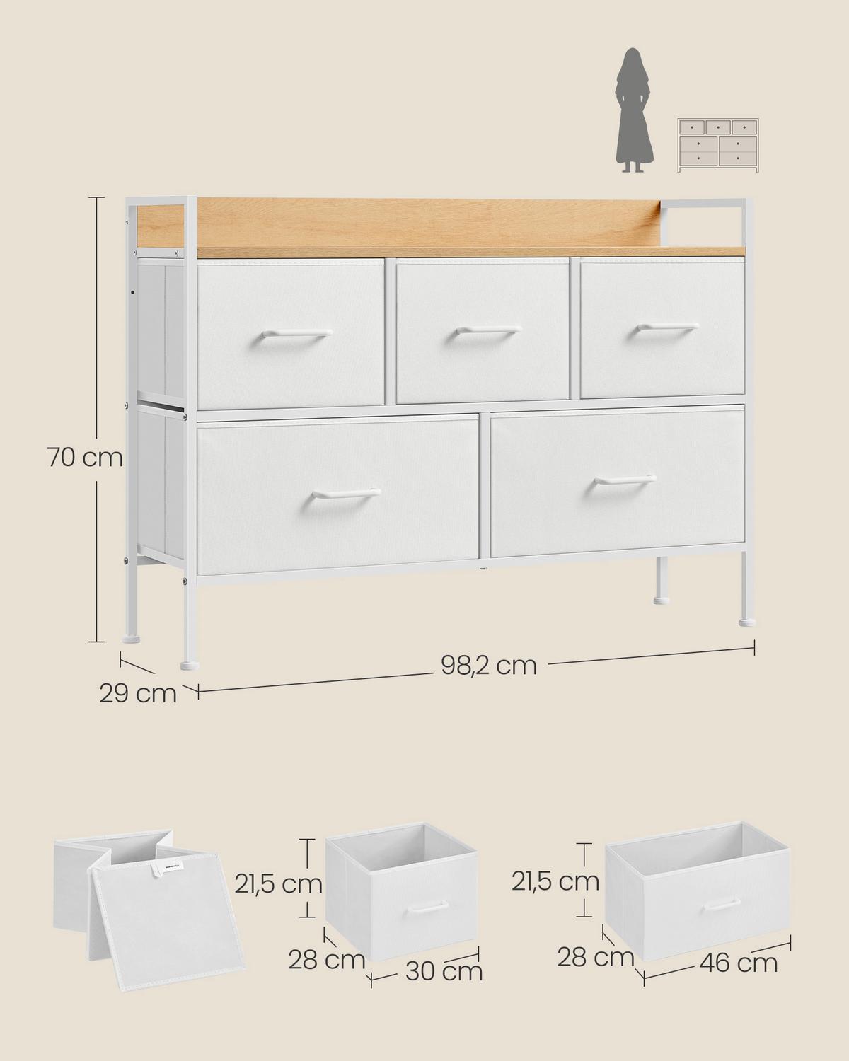 KOMMODE Weiß, Eiche Dekor B: 98,2cm - Eichefarben/Weiß, Basics, Holzwerkstoff/Textil (98,2/70/29cm)