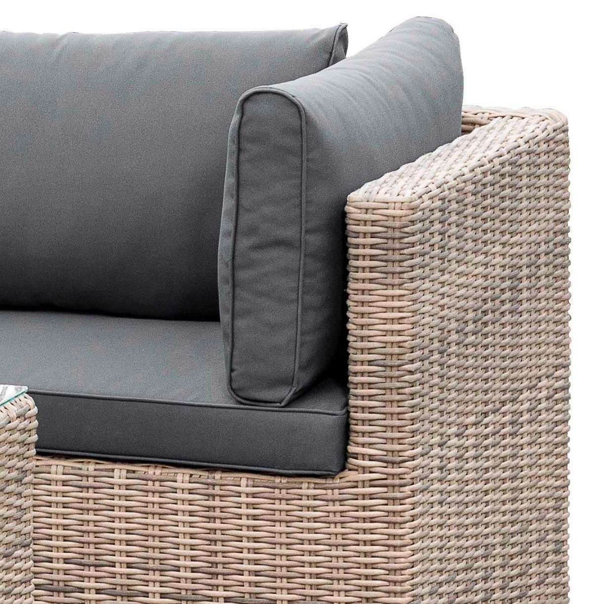 Loungegarnitur 4-Tlg. Licosa Metall/Kunststoff/Glas/Textil - Dunkelgrau/Grau, KONVENTIONELL, Glas/Kunststoff (88/65/68cm) - Gardenson