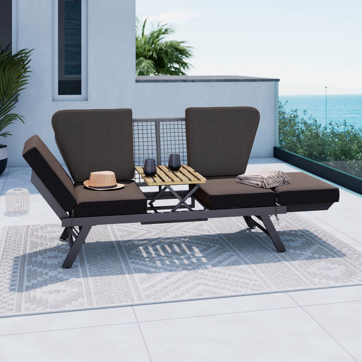 Gartenbank Metall Relax mit Kissen - MODERN (215/83/75cm) - Beldano