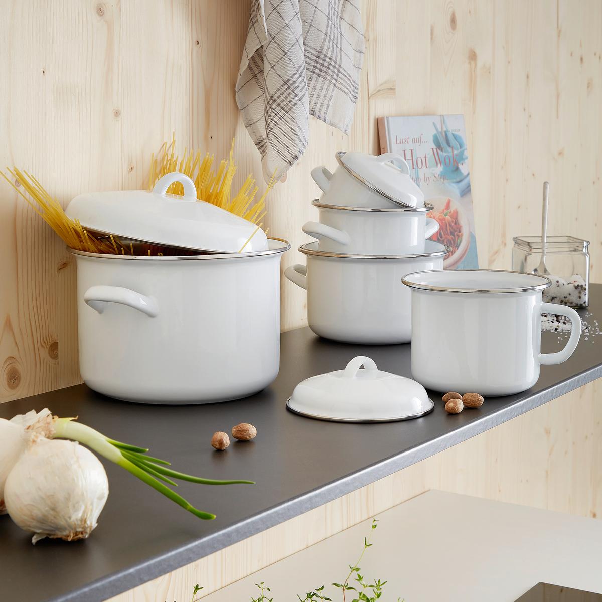 Kochtopf 6 Liter Edelstahl mit Deckel - Weiß, Basics, Metall (22/16cm) - Luca Bessoni