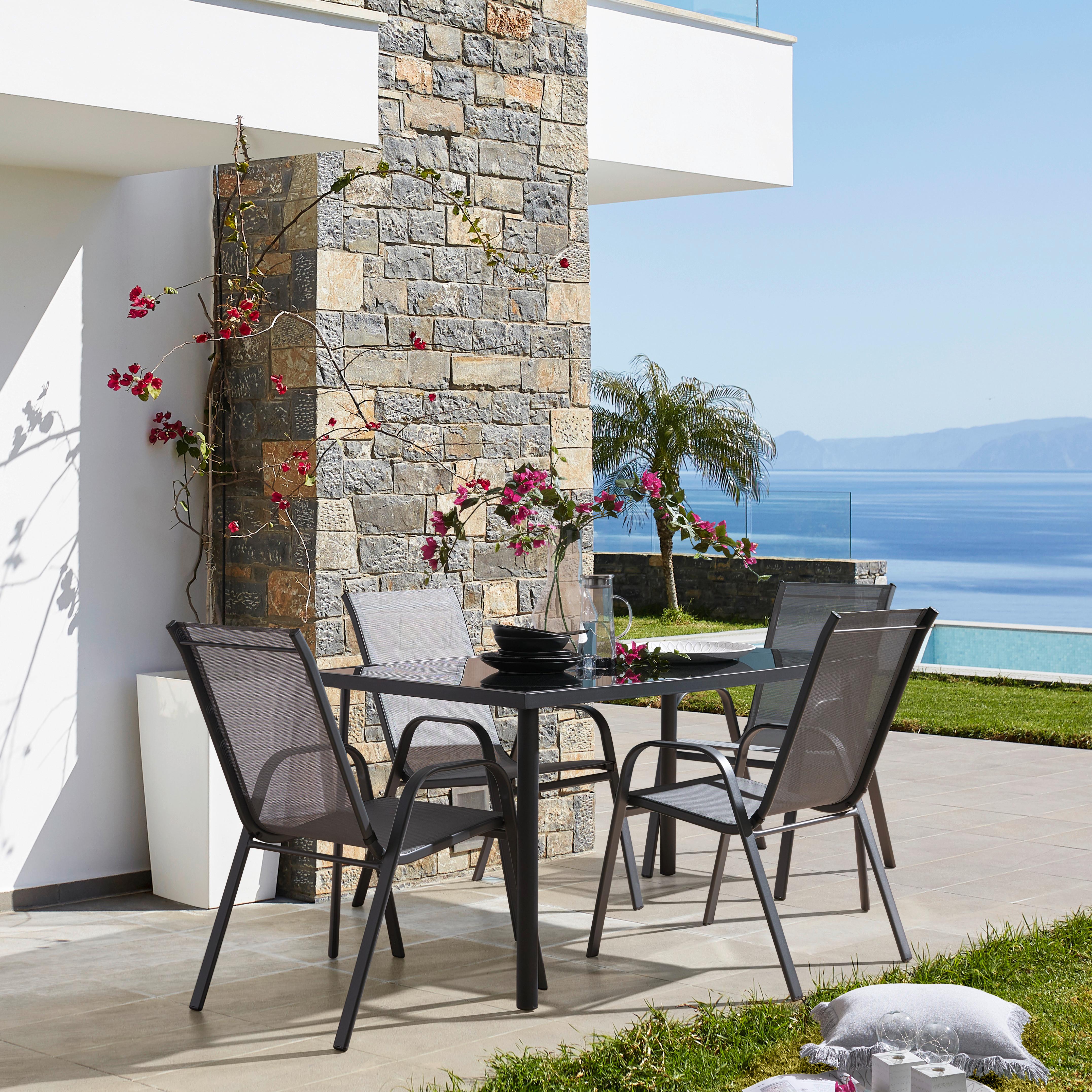 Gartentisch Nadine Metall/Glas L 148 cm - Anthrazit/Schwarz, MODERN, Glas/Metall (148/72/88cm) - Luca Bessoni