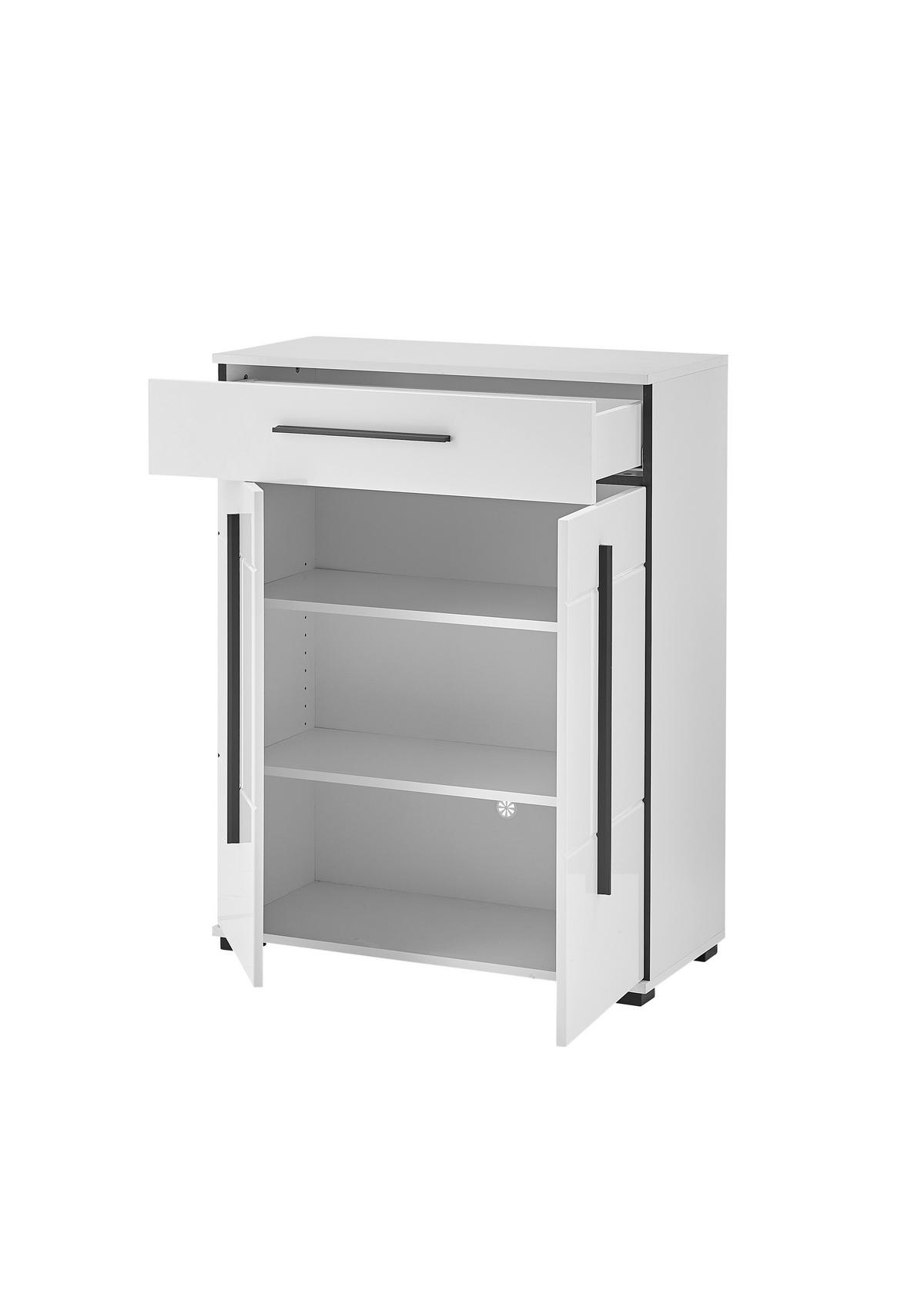 SCHUHSCHRANK Cantara Weiß Hochglanz B: 80cm - Weiß Hochglanz/Schwarz, MODERN, Holzwerkstoff (80/103/39cm) - MID.YOU