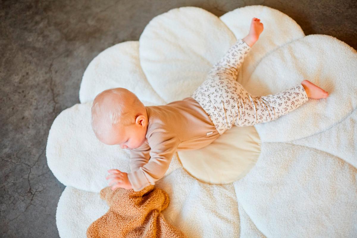 Krabbeldecke Blume, Teddystoff Gelb, Weiß, B: 110 cm - Gelb/Weiß, KONVENTIONELL, Textil (110/110cm) - Childhome