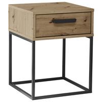Nočný stolík SUNA 1 zásuvka dekor dub Artisan - čierna/dub artisan, Modern, kov/kompozitné drevo (40/52/38,5cm)