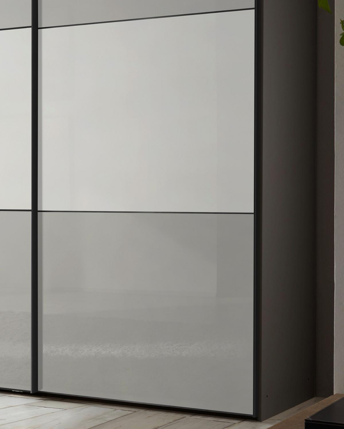 Schwebetürenschrank Glasfront 200 Cm Includo, Hellgrau/weiß - Dunkelgrau/Hellgrau, MODERN, Glas/Holzwerkstoff (200/222/68cm)