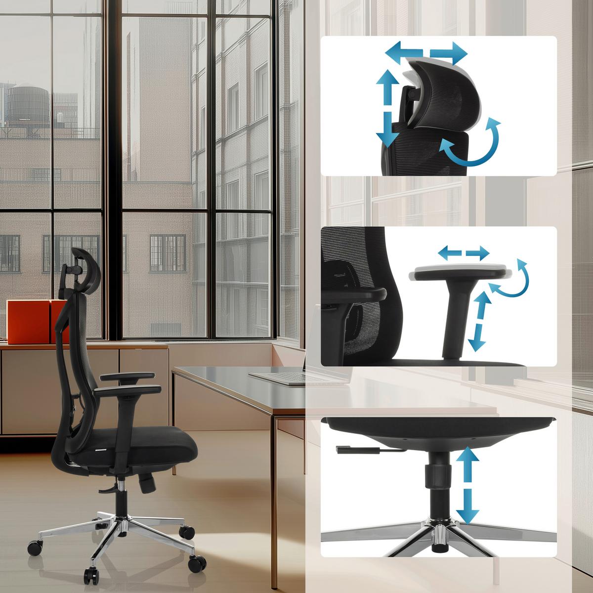 Drehstuhl Kamiak Schwarz B: 68 cm - Silberfarben/Schwarz, MODERN, Kunststoff/Textil (68/121 - 132/68cm) - MID.YOU