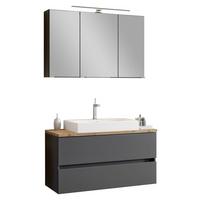 Badmöbel-Set 3-Tlg. inkl. LED Pienza B: 100 cm, Graphitgrau - Eichefarben/Weiß, Basics, Keramik/Holzwerkstoff (100cm) - Held