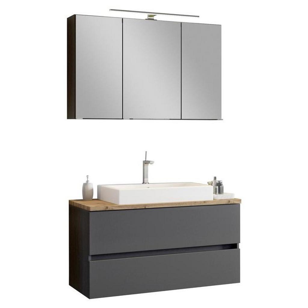 Badmöbel-Set 3--Teilig. inkl. LED Pienza 100cm, Graphitgrau
