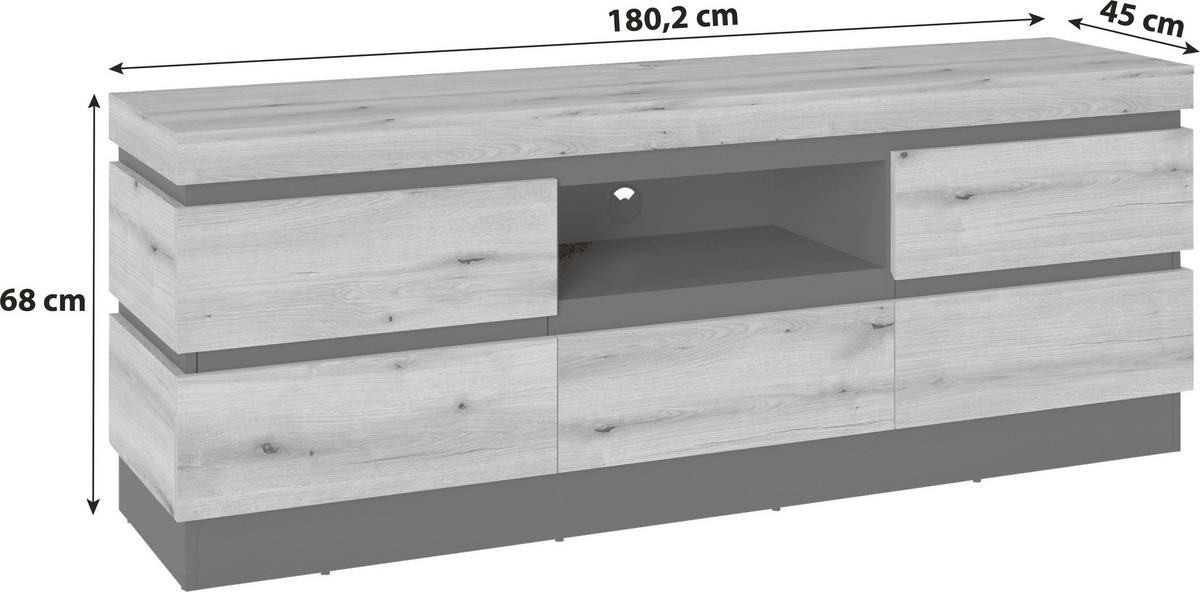 Tv-elem Corte - tölgyfa színű/szürke, Trend, faalapú anyag (180,2/68/45cm)