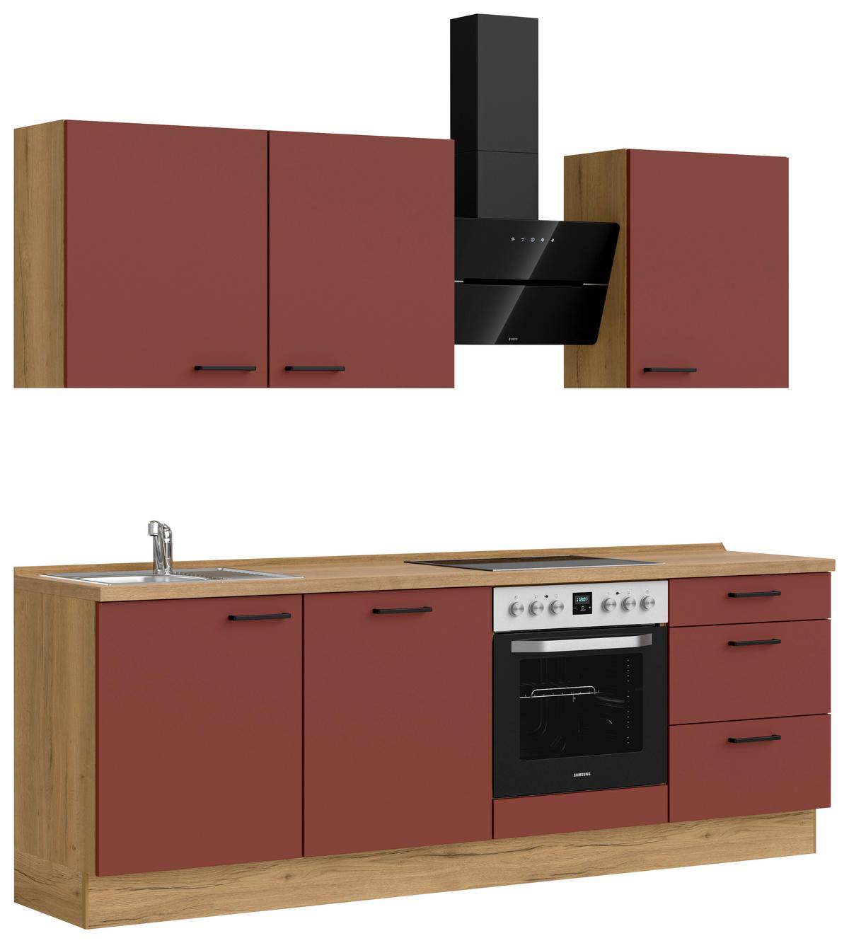 Küchenleerblock Easytouch High-Line, H9 Rechts - Eichefarben/Rot, MODERN, Holzwerkstoff (240cm) - Nobilia