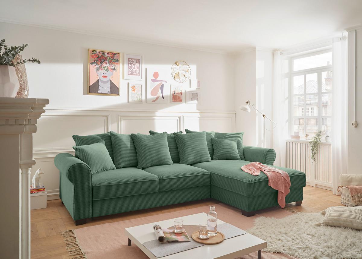 Ecksofa Maureen Dunkelgrün S:318x197cm - Dunkelgrün/Schwarz, KONVENTIONELL, Textil (318/197cm) - MID.YOU