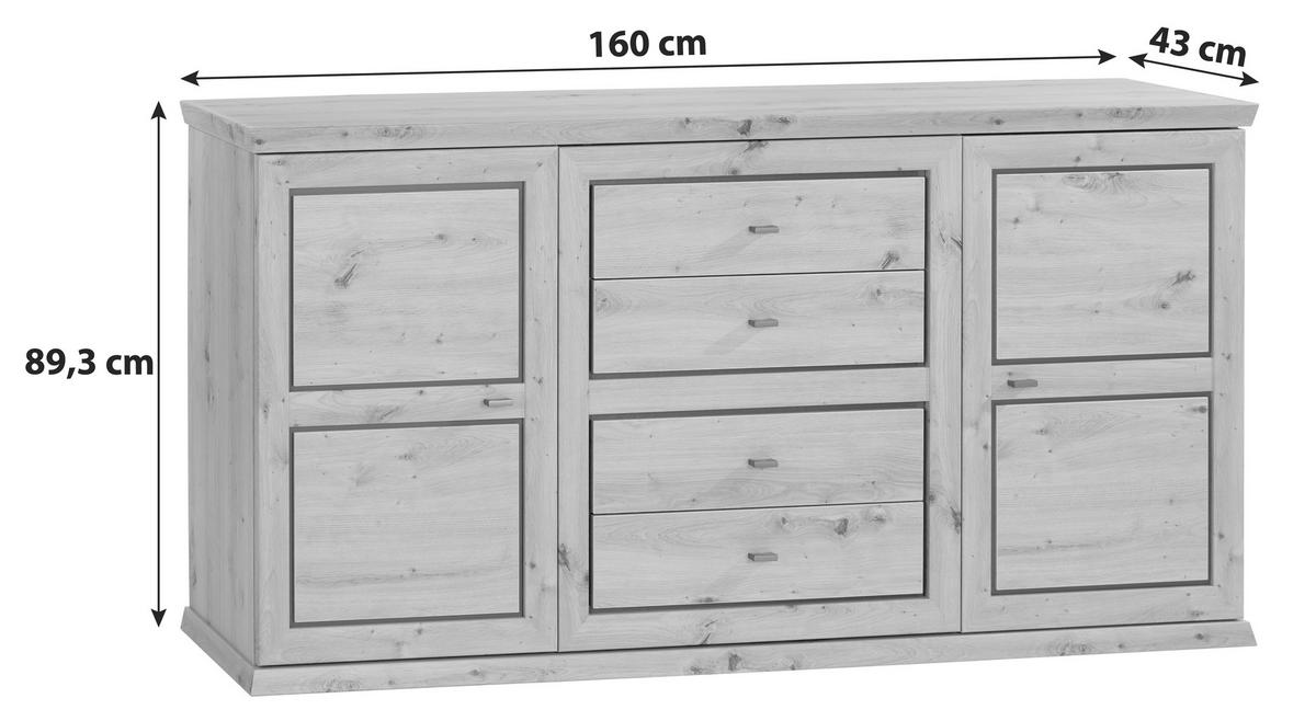 ŠIROKÁ KOMODA HARVEY - barvy dubu/antracitová, Lifestyle, kov/kompozitní dřevo (160/89,5/43cm)