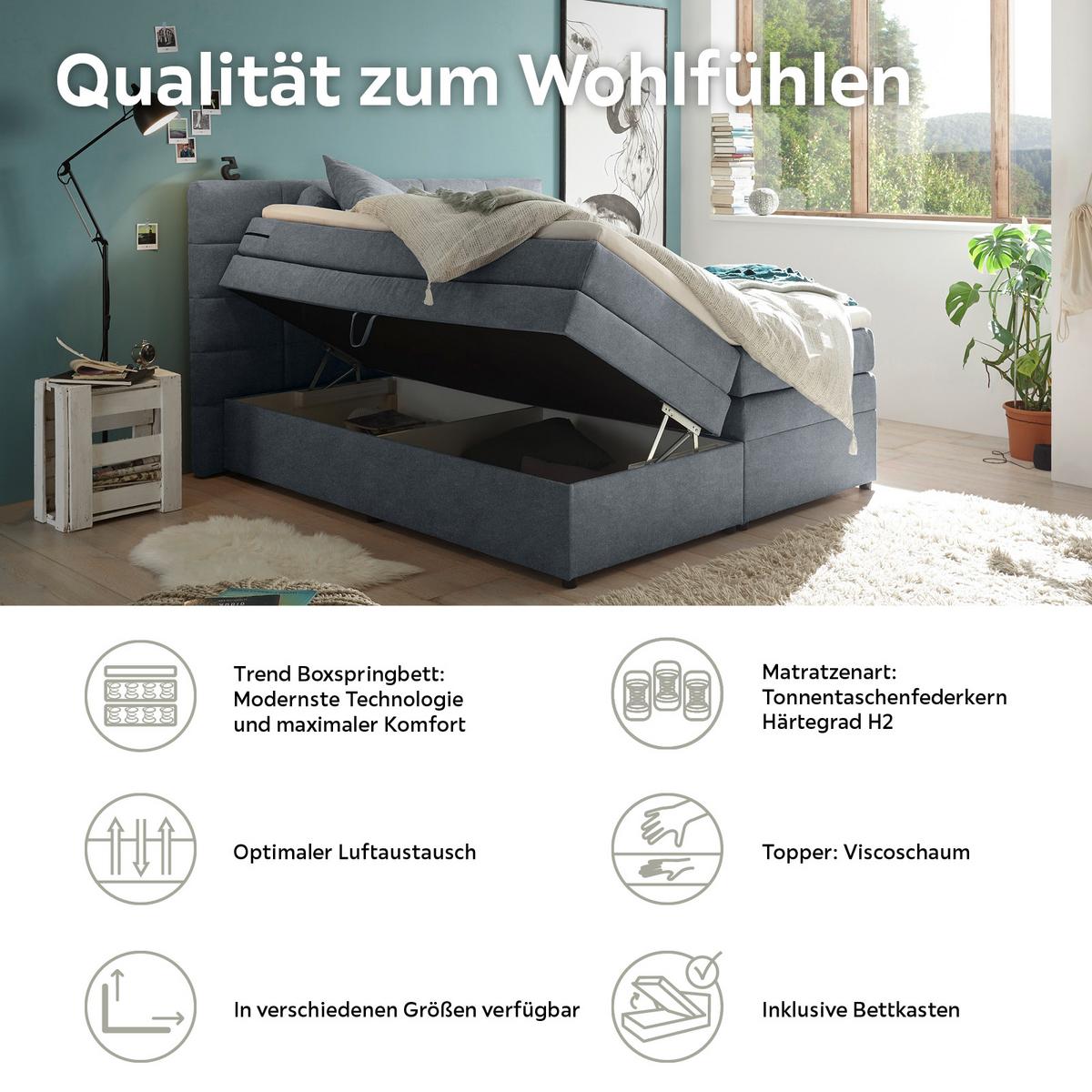 Boxspringbett Mit Topper & Bettkasten 180x200 Tacoma 3 - Anthrazit, KONVENTIONELL, Kunststoff/Textil (180/200cm) - MID.YOU