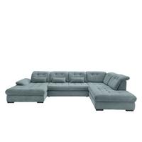 Wohnlandschaft Mit Bettkasten Rigatti Hellblau B: 387 Cm - Schwarz/Hellblau, MODERN, Textil (184/387/252cm) - Livetastic