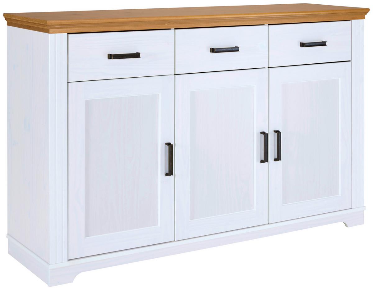 Kommode 166cm Maluno, Weiß - Eichefarben/Weiß, Design, Holz (166/104/48cm) - Livetastic