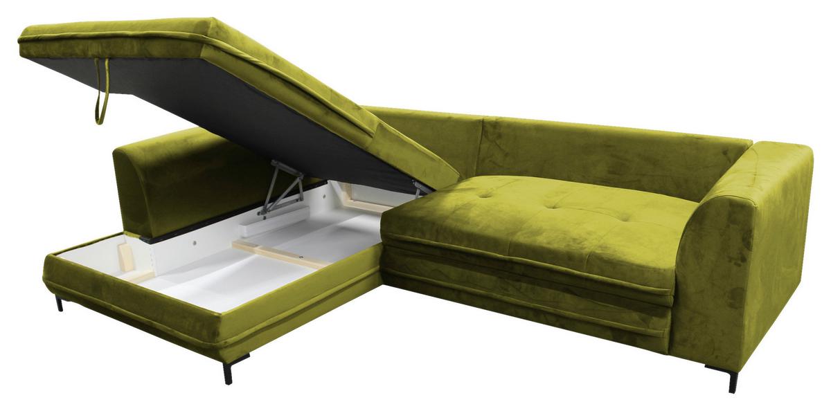 Eckschlafsofa Bello Hellgrün Schlaffunktion Ottomane Links - Schwarz/Hellgrün, Design, Textil (187/277cm) - Livetastic
