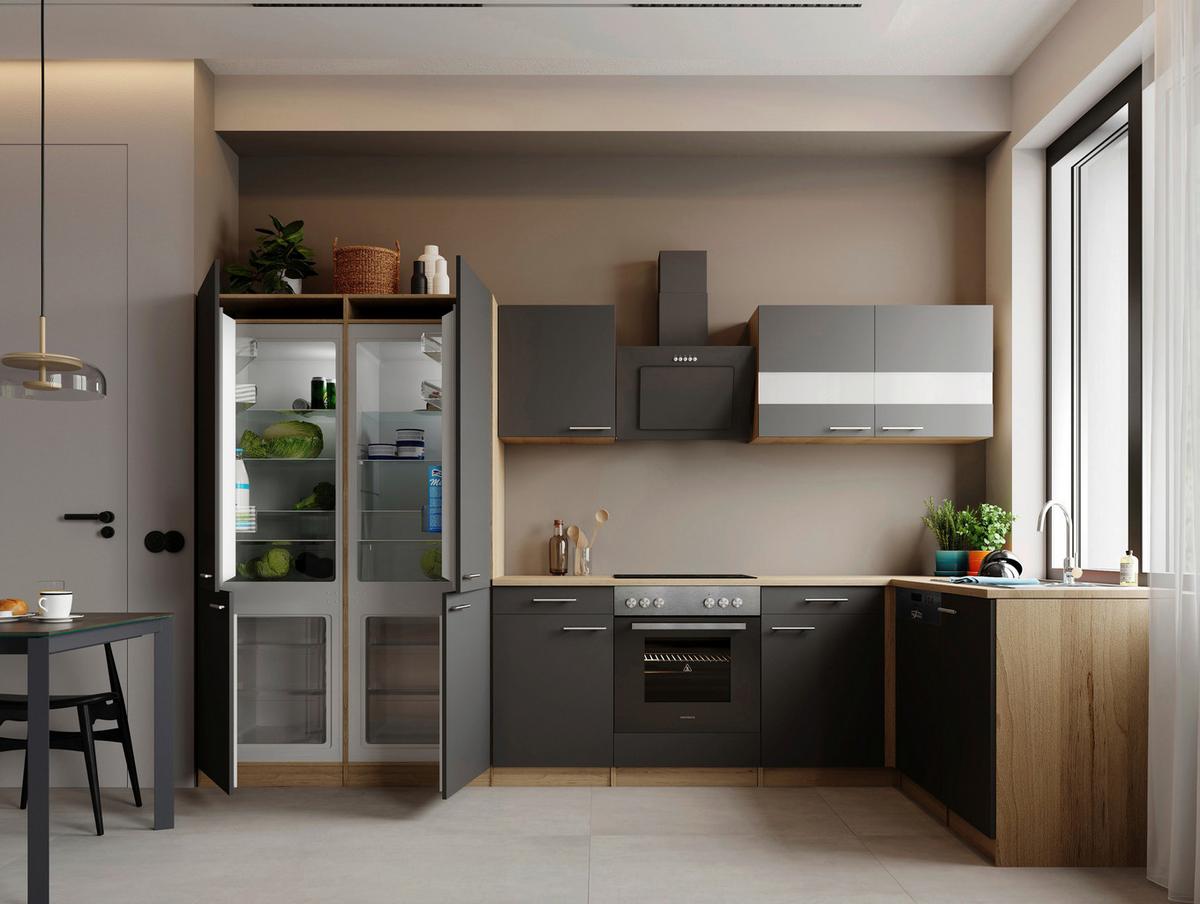 ECKKÜCHE Merle, Grau S: 340x172 cm - Eichefarben/Grau, Trend, Holzwerkstoff (340/172cm) - Respekta