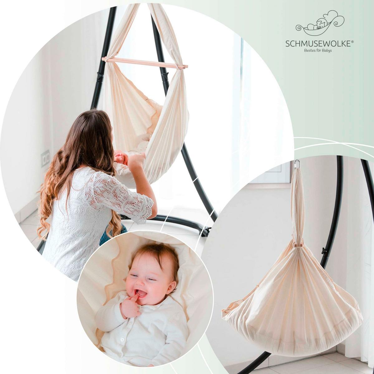 Federwiege Anthrazit/Beige - Anthrazit/Beige, Basics, Holz/Textil (135/194/135cm) - SCHMUSEWOLKE