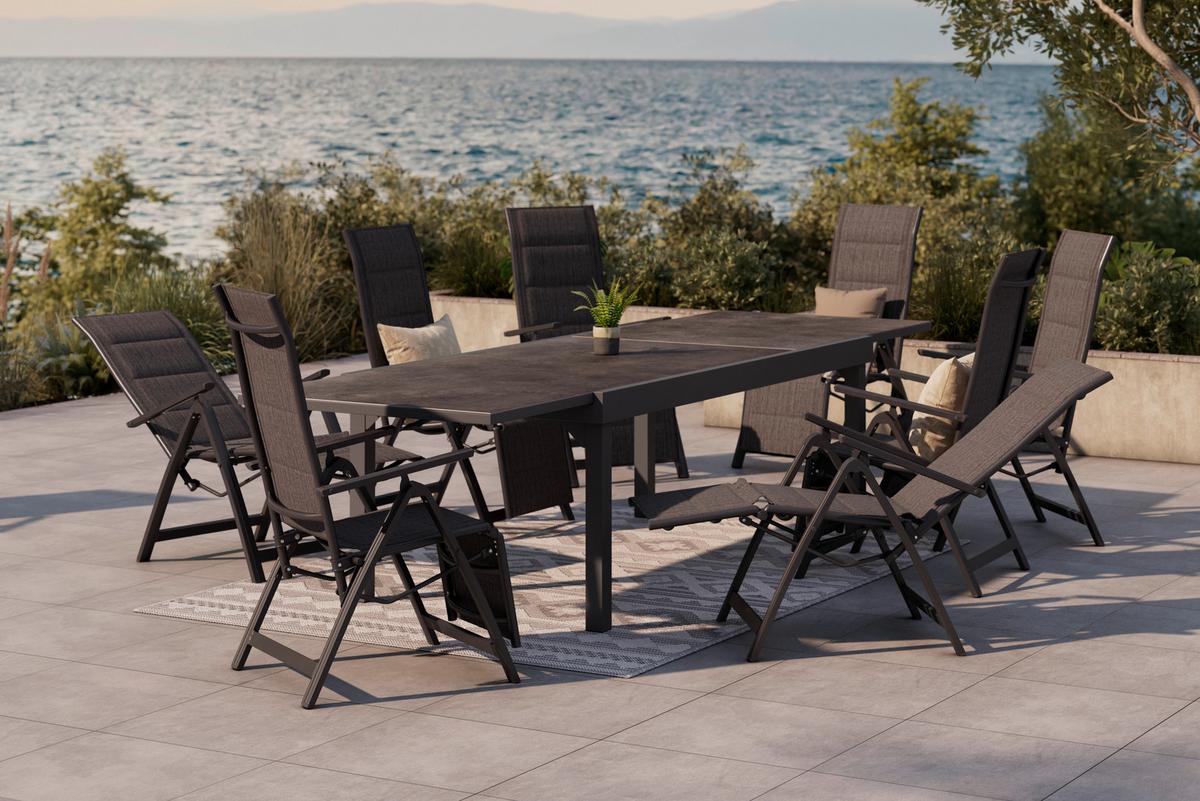 Gartensessel Klappbar Verena Aluminium, Textil - Dunkelgrau, MODERN, Textil/Metall (57/113/68cm) - Beldano