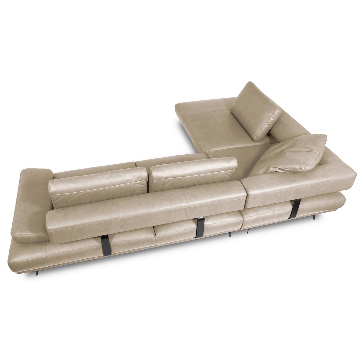 Ecksofa Como Echtleder Creme 237x306 - Creme/Schwarz, Design, Leder (237/306cm) - Livetastic