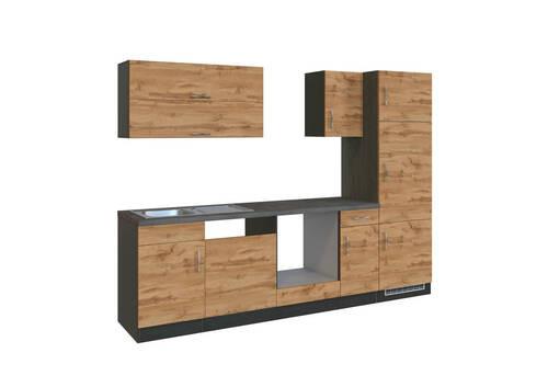 Küchenzeile Sorrento ohne Geräte B: 270 cm Eichefarben - Eichefarben/Anthrazit, MODERN, Holzwerkstoff (270/200/60cm) - Held