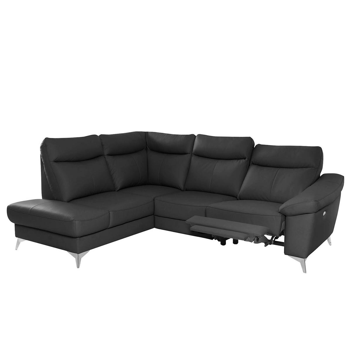 Ecksofa Luna Teilleder Schwarz 194x242 - Chromfarben/Schwarz, Design, Leder/Textil (194/242cm) - Livetastic