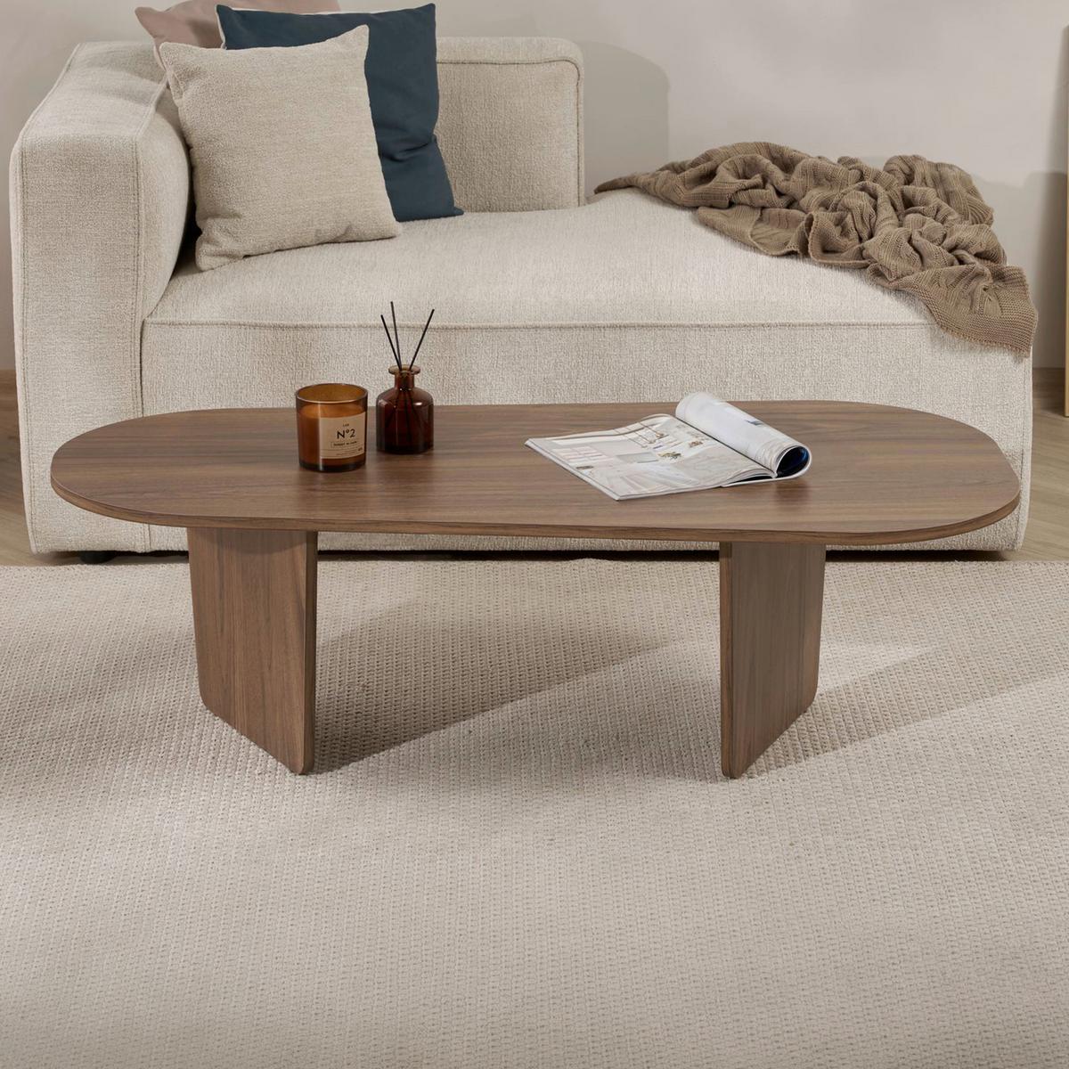 COUCHTISCH Ovalis Walnussfarben L: 130cm - Walnussfarben, Design, Holzwerkstoff (130/65/40cm) - MID.YOU