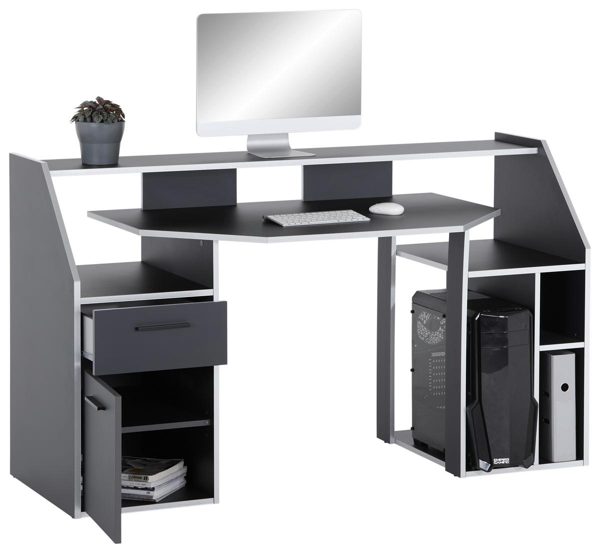 Gaming Tisch Mit Stauraum B 160cm H 95cm Turbo Anthrazit - Anthrazit, MODERN, Holzwerkstoff (160/95/73cm)